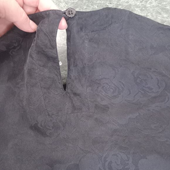 Vintage Peaches & Smith 100% Silk Short Sleeve Black Floral Tunic Top Classy EUC - Picture 8 of 10
